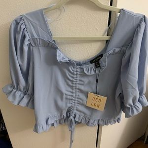 Nasty gal blue blouse with fringe detail